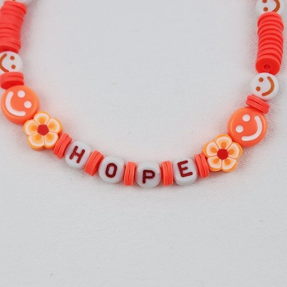 Handmade Word Hope Smiley Face Flower Orange  Bracelet